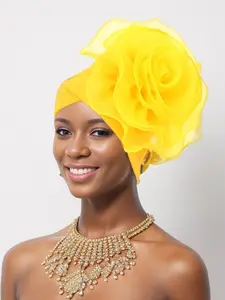 1pc Plain Distinct Floral Accent Large Flower Decoration Headscarf Hat, African Ethnic Style Wrap Cap, Perfect for Festivals and Cultural