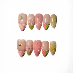 Nailuri ROSY BLOSSOM - Handmade Press-On Nails Reusable Salon-Quality Long-Lasting Glossy Design for Perfect Manicure