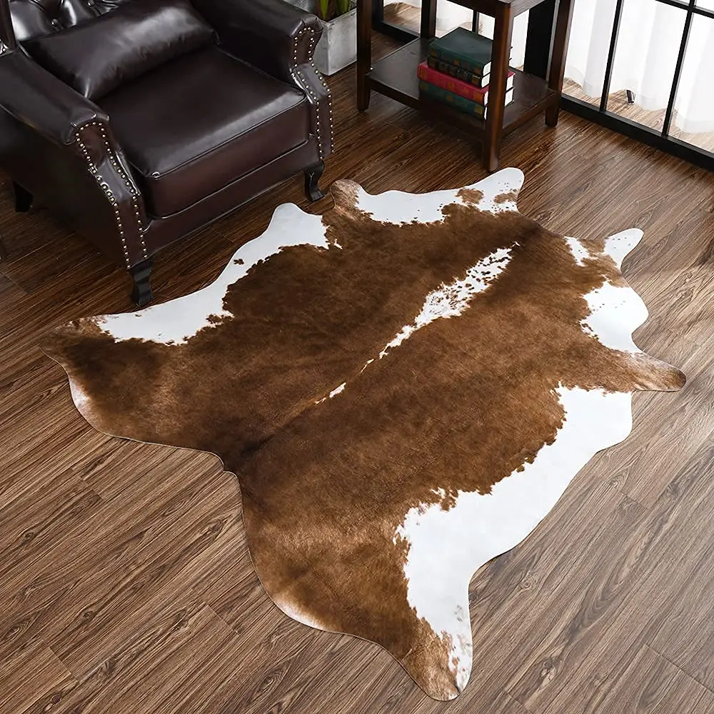 YJ.GWL 1 count Cowhide Rug Large, Cow Print Rug for Living Room Faux Cow Hide Animal Print Carpet for Bedroom Office Table, Black/Brown/Dark Brown/Kha