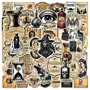 50 Vintage Apothecary Witch Potion Doodle Stickers - Suitable for Scrapbooks, Journals, Laptops, Water Bottles, Cars, Car Decals, and Other Faith-based Designs. A Gift with A Positive Message.