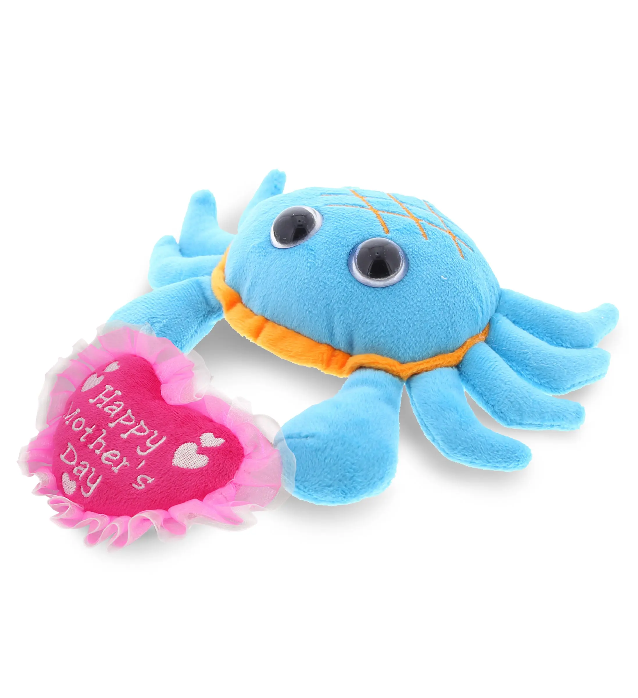 DOLLIBU 6 in Polyester Stuffed Heart Plush Toy - Blue Crab with Sparkle Eyes, Animals & Nature Bedroom Decor, Embroidered Happy Message Gift for Wife