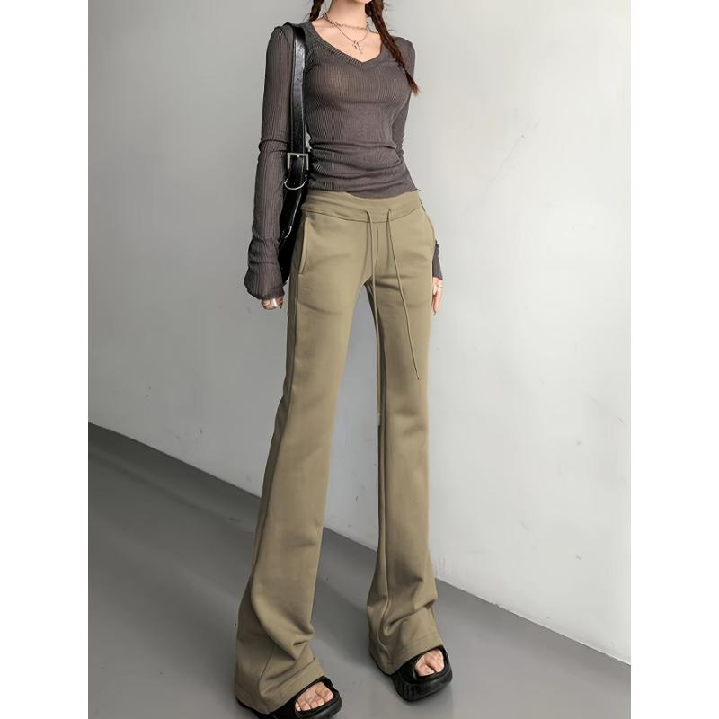 Drawstring Flare Leg Pants, Casual Forbidden Pants For Spring & Summer, Women's Clothing