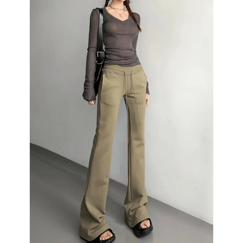 Drawstring Flare Leg Pants, Casual Forbidden Pants For Spring & Summer, Women's Clothing