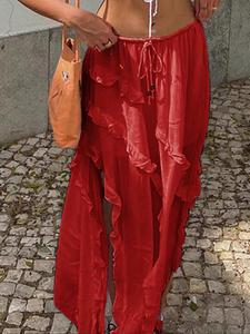 women's solid color ruffle trim long skirt, casual fashionable skirt for daily holiday vacation wear, ladies bottoms for summer, skirts for women, womenswear