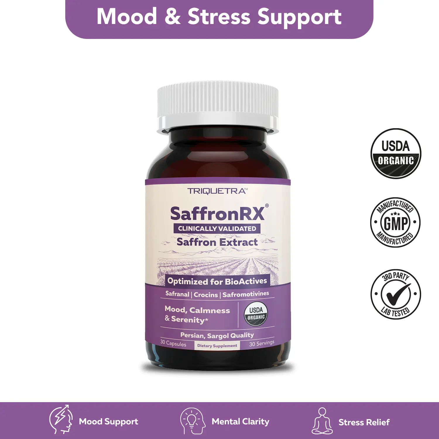 Organic Saffron Extract – Premium Persian Sargol with Safromotivines, Safronal & Crocins – Clinically Validated Formula for Enhanced Mood, Calm & Sere