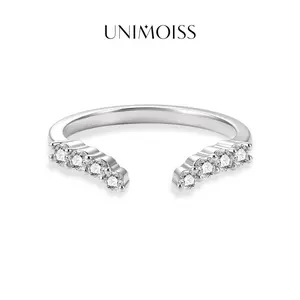 UniMoiss Moissanite Flowing Light Open Band Ring Silver-Plated Wedding Engagement Anniversary Valentine's Day Romantic Elegant Gift Daily Wear men's jewelry unisex