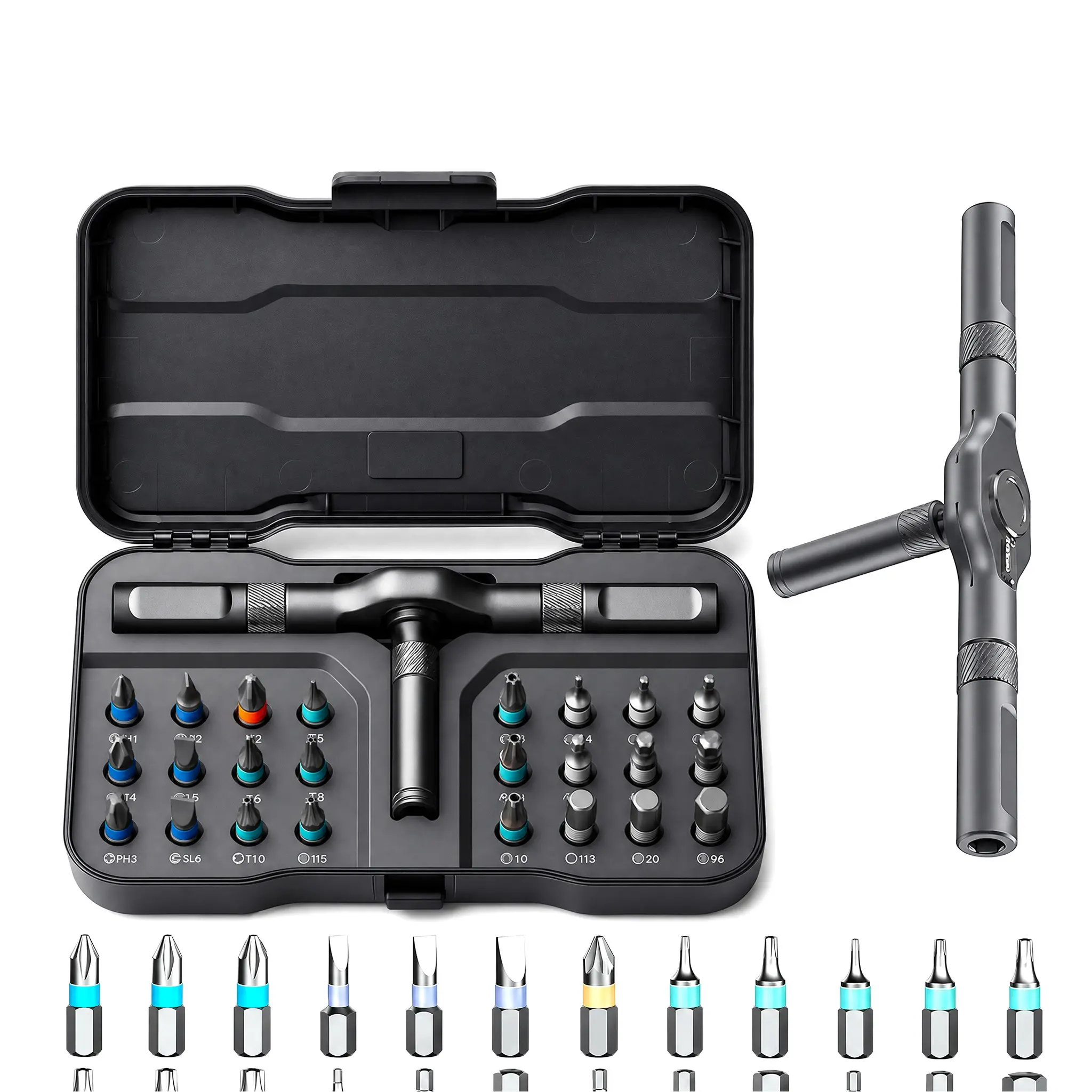 24-in-1 T-Handle Ratchet Screwdriver Set, Magnetic S2 Steel Bits, Multi-Purpose Screwdriver Kit for Home Repair, Electronics, Bicycle & Furniture, Compact Storage Case Included