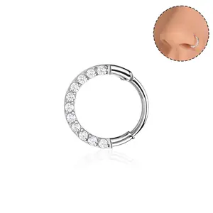 Oufer 20G Front Side CZ Hinged Segment Stainless Steel Nose Ring For Women Elegant CZ Stones Adjustable Fit