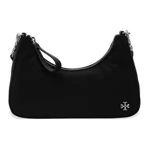 Tory Burch Mercer Nylon Crossbody Bag with Silver Chain Strap for Women in Black