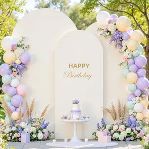 Set of 3 Ivory Arch Covers-7.2/6.6/6ft Spandex Stretchy Fitted Arch Backdrop Covers Wrinkle-Free Round Top Chiara Arch Stand Cover for Wedding Baby Shower Birthday Photo Background Banquet
