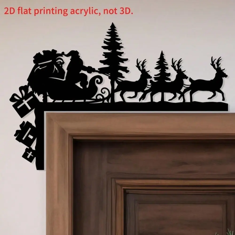2D flat modern black silhouette Santa Claus and reindeer door decoration with Santa Claus sled and reindeer silhouette, simple holiday home decoration, suitable for Christmas/Halloween, durable indoor/outdoor use, year-round holiday gifts, Home Ornament