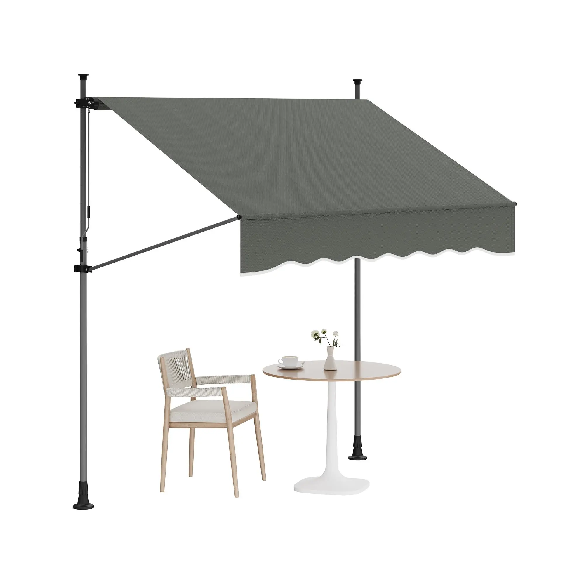 118'' Manual Retractable Awning, Patio Awning Exterior Outdoor Sunshade Shelter, Angle & Height Adjustable Sunsetter Retractable Awning UV Protection for Window or Door, Retractable Canopy, Uv Resistant Canopy