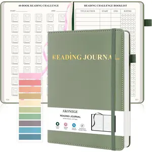 Reading Journal for Book Tracking - A5 PU Leather Book Journal Reading Log with 80 Reviews for Readers, Accessories with Sticky Tabs, Pen Holder, Ribbon Bookmarks, 5.6" x 8.3", Dark Green