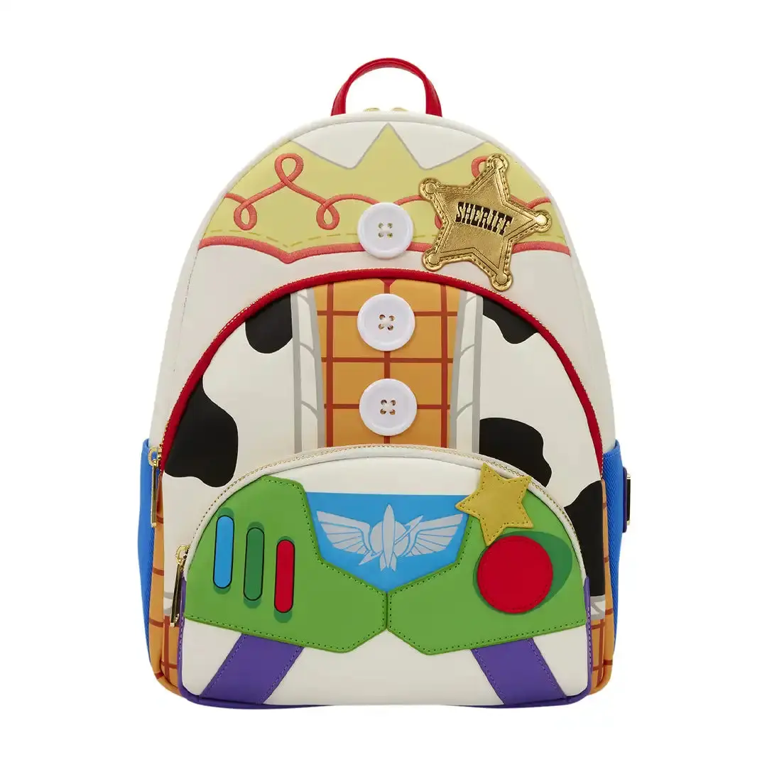 Loungefly Faux Leather Mini Backpack - Disney Pixar Toy Story 5 Triple-Pocket Bag with Applique Details of Jessie, Woody, Buzz, a Collectors Dream, Collectibles, Glitter, Character Art, Adjustable Strap, Triple Pockets