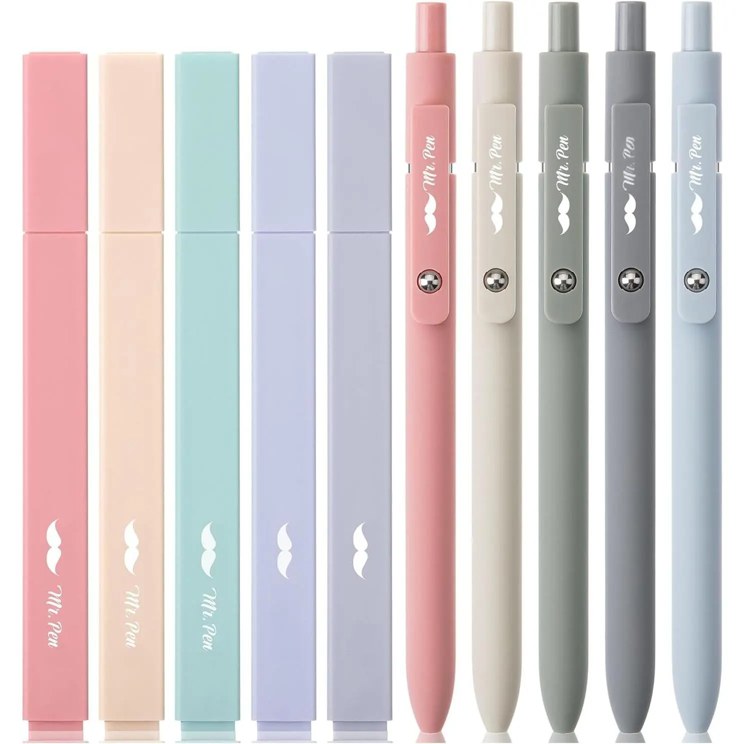 10-Pack Morandi Color Aesthetic Gel Pens & Chisel Tip Highlighters with No Bleed Black Ink, Ideal for Holidays, Birthdays, Books, College Office Stationery
