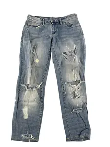 BLANKNYC Jeans Womens Light Wash Distressed Ripped Slim Denim Pants Blue Frayed