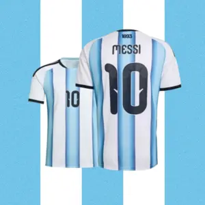 10# Messi 2026 Argentina National Team Home Short Sleeve Soccer Jersey Blue and White Casual