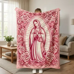 Virgin Mary Portrait Flannel Blanket Reverent Devotional Design Soft Plush Comfort Perfect Prayer Meditation Multiple Sizes Available Machine Washable Cozy Nap Aid