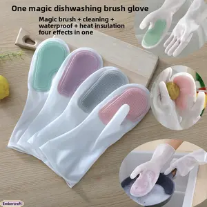 2-in-1 Dishwashing Gloves with Built-in Scrubber Sponge, Waterproof Kitchen Cleaning Gloves for Household Cleaning, Laundry & Dishes, Durable Non-Slip Rubber Cleaning Tool for Everyday Home Use