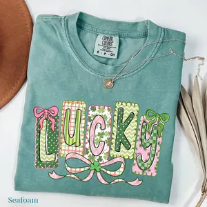 Comfort Colors Lucky Shamrock T-shirt, Blessed Vibes Tee, Not Lucky Simply Blessed Tshirt, Retro Patrick T-shirt Coquette St Patrick's DayTrendy Irish