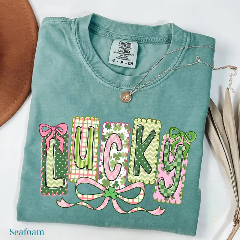 Comfort Colors Lucky Shamrock T-shirt, Blessed Vibes Tee, Not Lucky Simply Blessed Tshirt, Retro Patrick T-shirt Coquette St Patrick's DayTrendy Irish