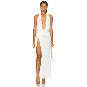 Courtney Zheng Selene Plunge Jersey Gown in White