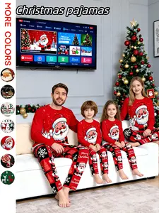 Family Matching Pajamas Set, Cartoon Letters Print Top, Striped Plaid Pants, Casual Long Sleeve Sleepwear