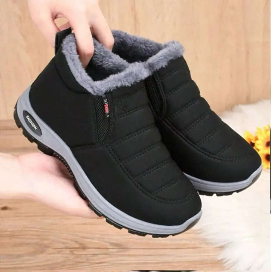 Women's Casual Winter Short Boots, Winter Booties, Solid Color Thick Sole Warm Anti-Slip Round Toe Slip-On All-Season Comfortable Shoes, Footwear Boot