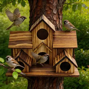 1PC Vintage Luxury Multi-Layer Wooden Birdhouse, Hanging Garden Nest, Outdoor Wooden Bird Feeder, Handmade Antiseptic Wood Bird Nest