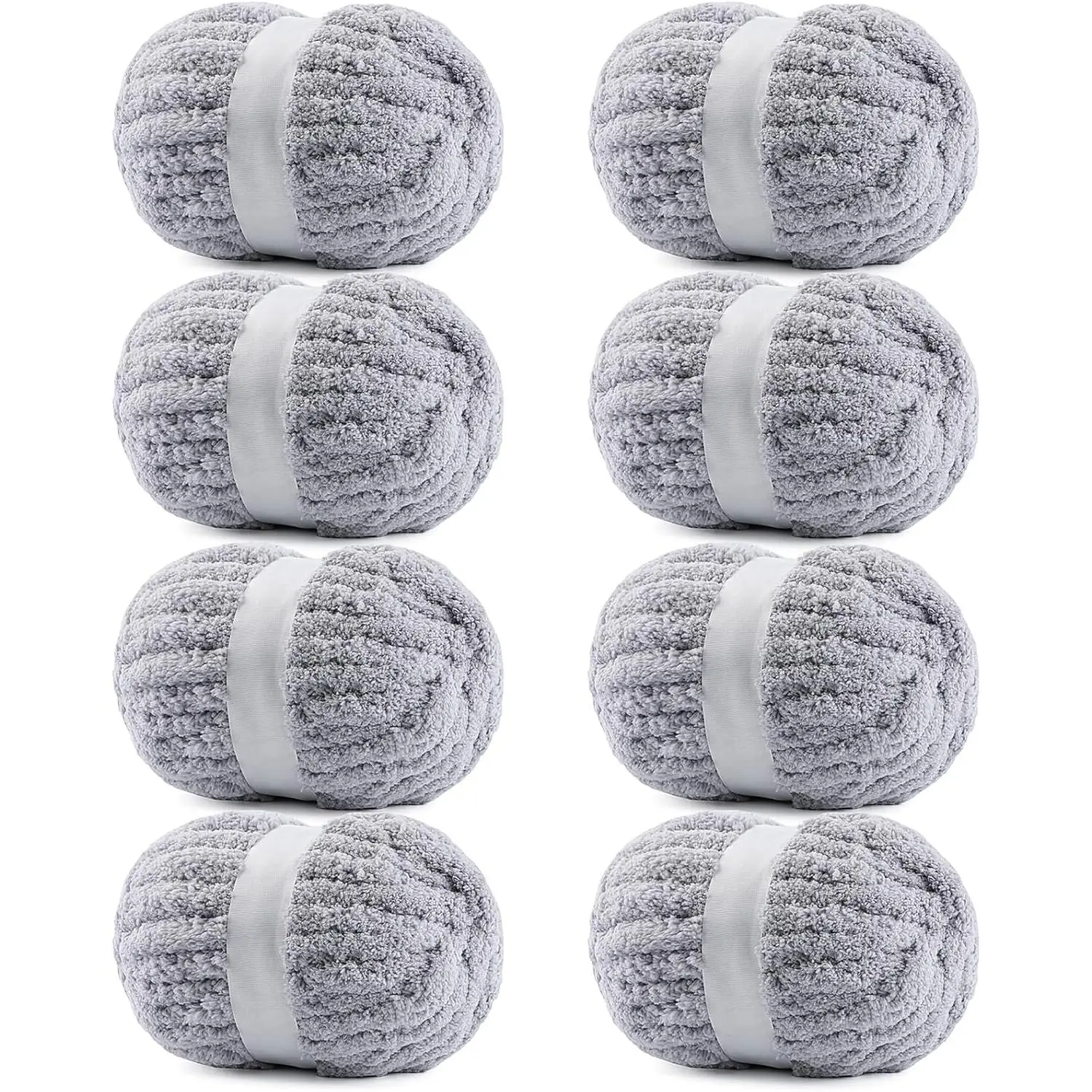 8 Pack Chunky Yarn for Hand Knitting - #10 Super Bulky Chenille Yarn,   for Thick Hand-Knit Blankets, Scarves 25 Yds 7.94 Oz Each Skein (8, Light Gray)