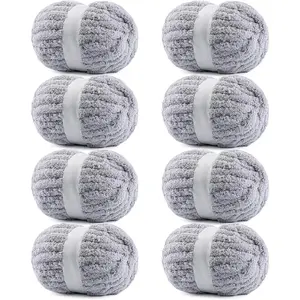 8 Pack Chunky Yarn for Hand Knitting - #10 Super Bulky Chenille Yarn,   for Thick Hand-Knit Blankets, Scarves 25 Yds 7.94 Oz Each Skein (8, Light Gray)