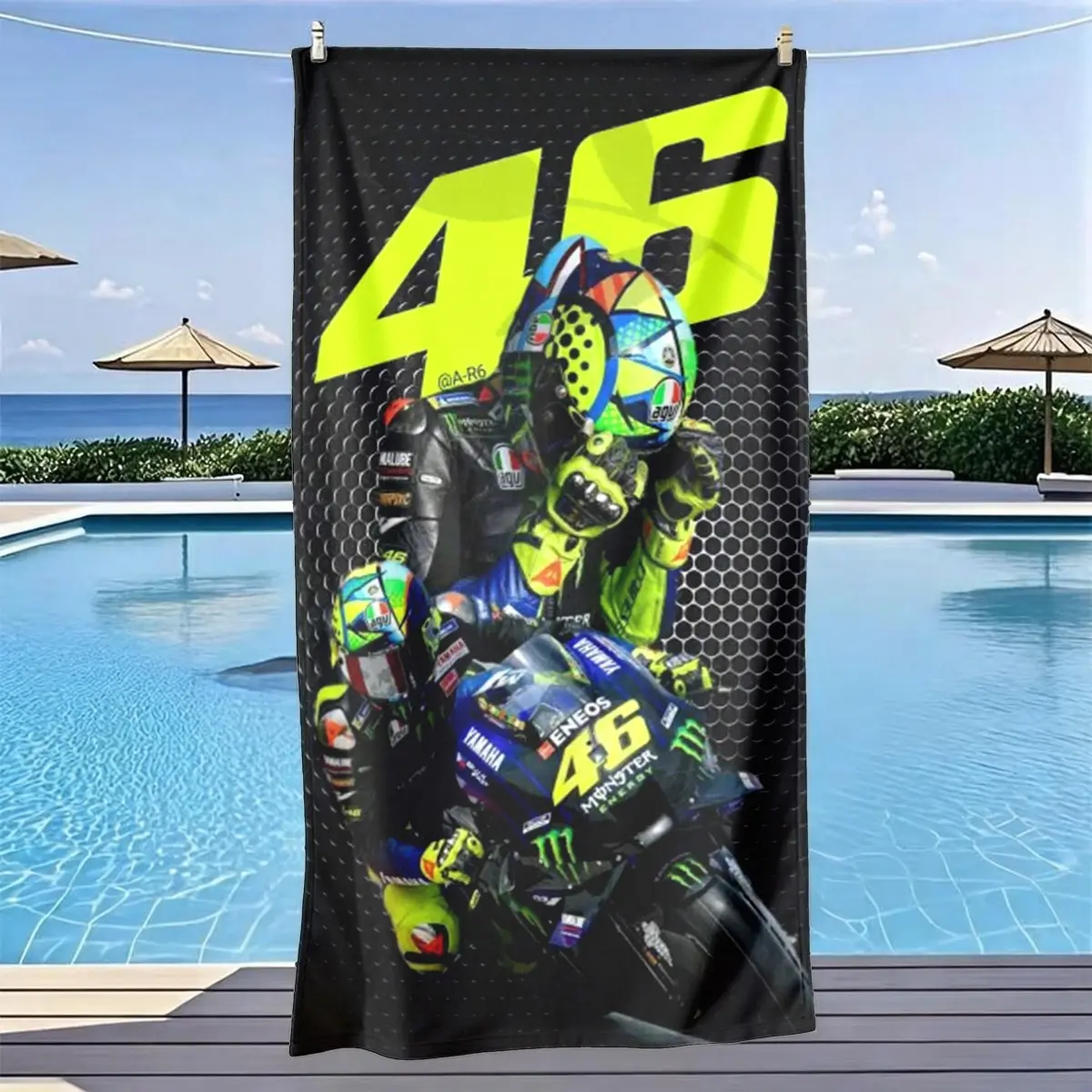 Vr46 Rossi Moto Racing Theme Beach Towel, Motorcycle Racing, Quick-Dry Ultra-Soft Polyester Fiber, Multi-Purpose Yoga Travel Swimming Camping Motorcycle Enthusiast Gift, Large Size, Multifunctional Towel