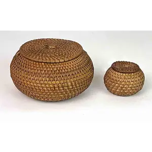 Small Vietnamese Rattan Covered Basket - 2 sizes