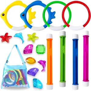 X-TBT97 18PCS Pool Diving Swimming Toys, Summer Underwater Game Toys with Pool Fishes Dive Sticks Rings Gems Storage Bag for Kids Swim Birthday Party Favors