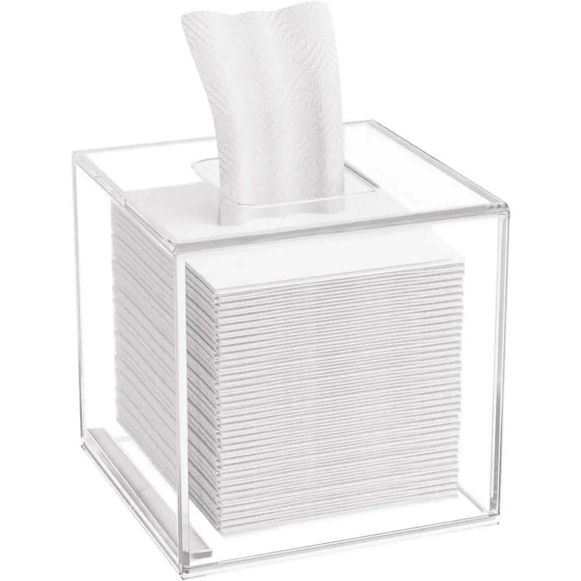 Tissue Box Cover 5.4x5.4x5.4'' Clear Tissue Holder Napkin Dispenser for Home Office Restaurant-Clear