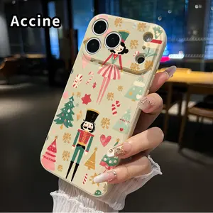 Nutcracker Christmas Dream Pattern Straight Edge Phone Case for iPhone 17 15 16 14 Pro Max 13 12 11 XR XS Plus Air E Shockproof Full Camera Protection Durable Slim Liquid Silicone Cover Smartphone Casing