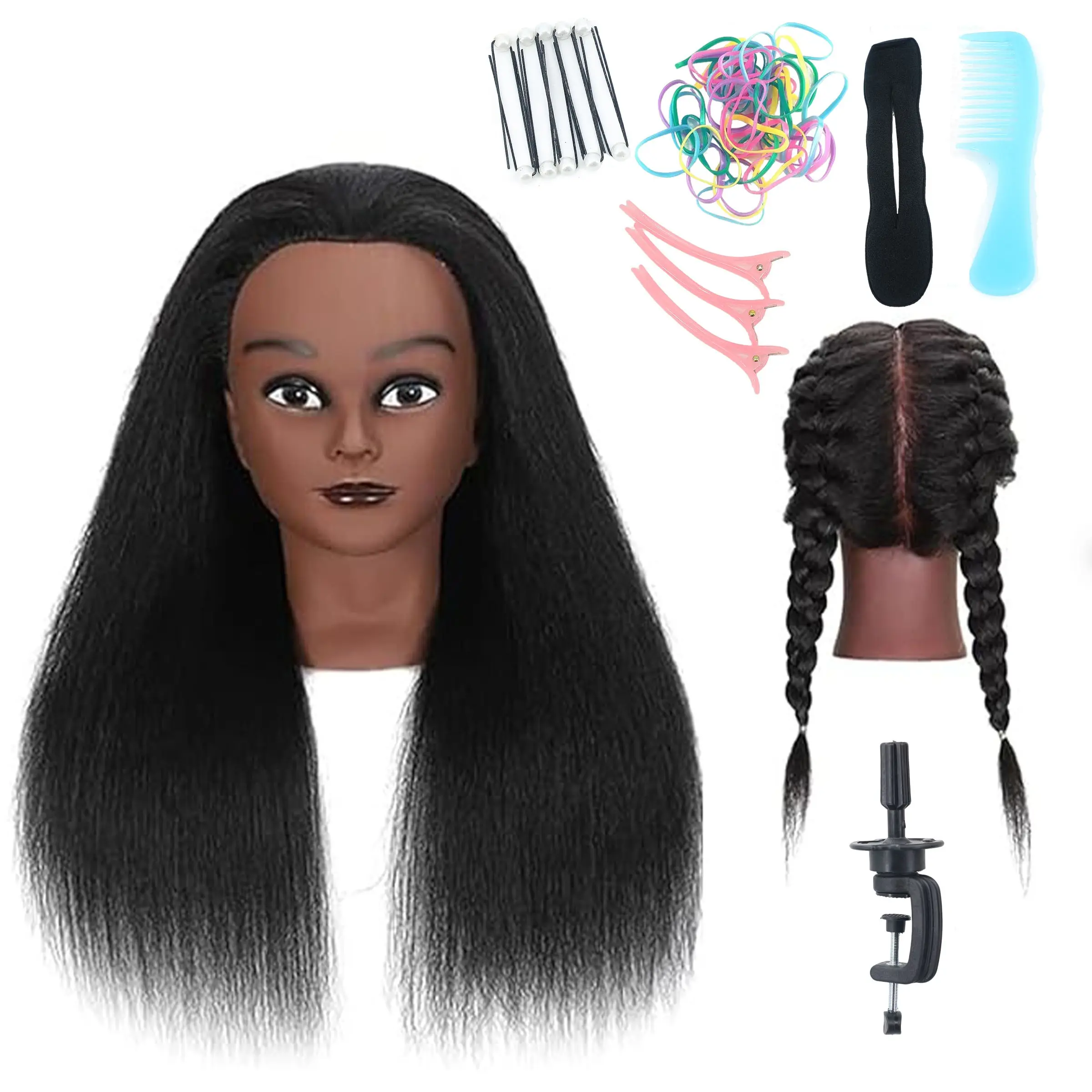 16 Inch 100% Real Hair Mannequin Head, Training Head Manikin for Hairdresser Practice, Cutting, Braiding Hair Styling with Clamp Stand