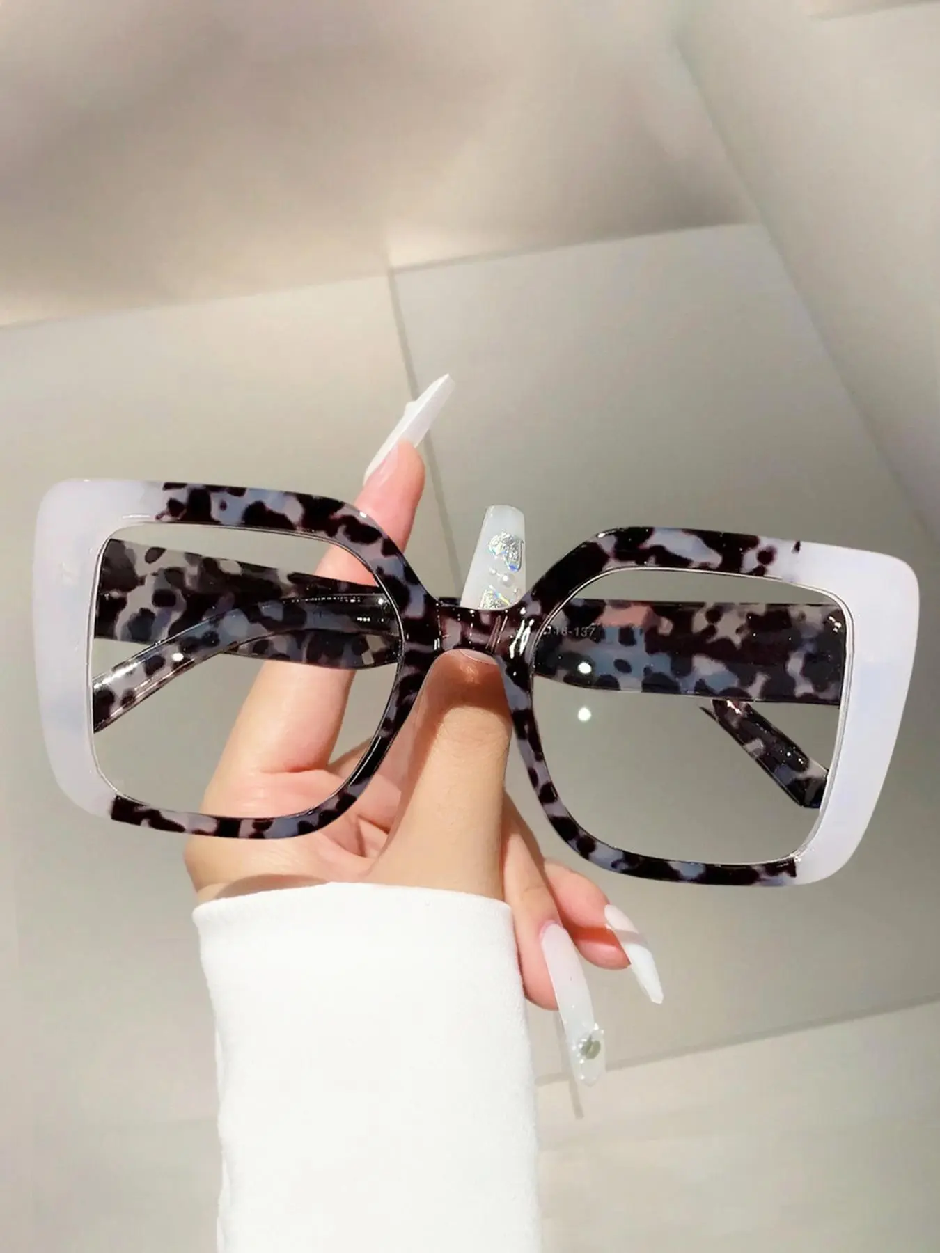 Fashion Patchwork Colorblock Square Frame Glasses, Retro Trendy Unisex Eyewear, Casual Style All Season Accessory, Leopard Pattern Eyeglasses, Stylish Trendy Eyewear, Trending Glasses, Square Frames Eyeglass