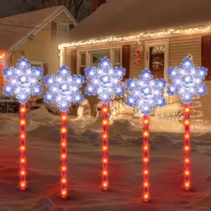 LAMPHOME Snowflakes Christmas Pathway Lights Outdoor, 3PCS Snowflakes Christmas Decorations Outdoor Yard, Pathway Marker Stake Lights for Patio Ground Path Sidewalk Walkway Driveway