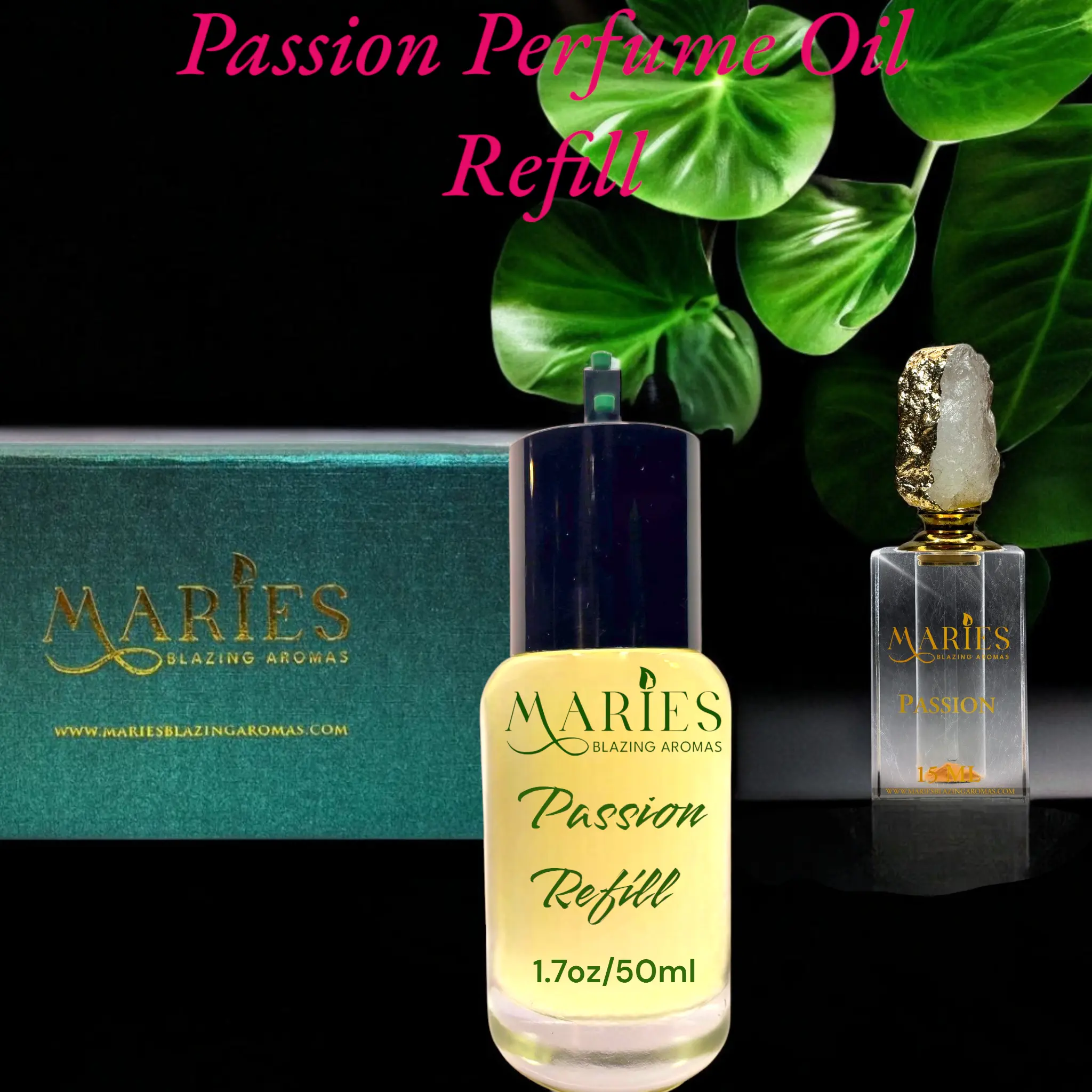 MARIE'S Passion Luxury Perfume Oil Refill 1.7oz Glass Bottle with Premium Fragrance Oil Blend, 15ml Crystal Perfume Bottle Refill, Alcohol Free