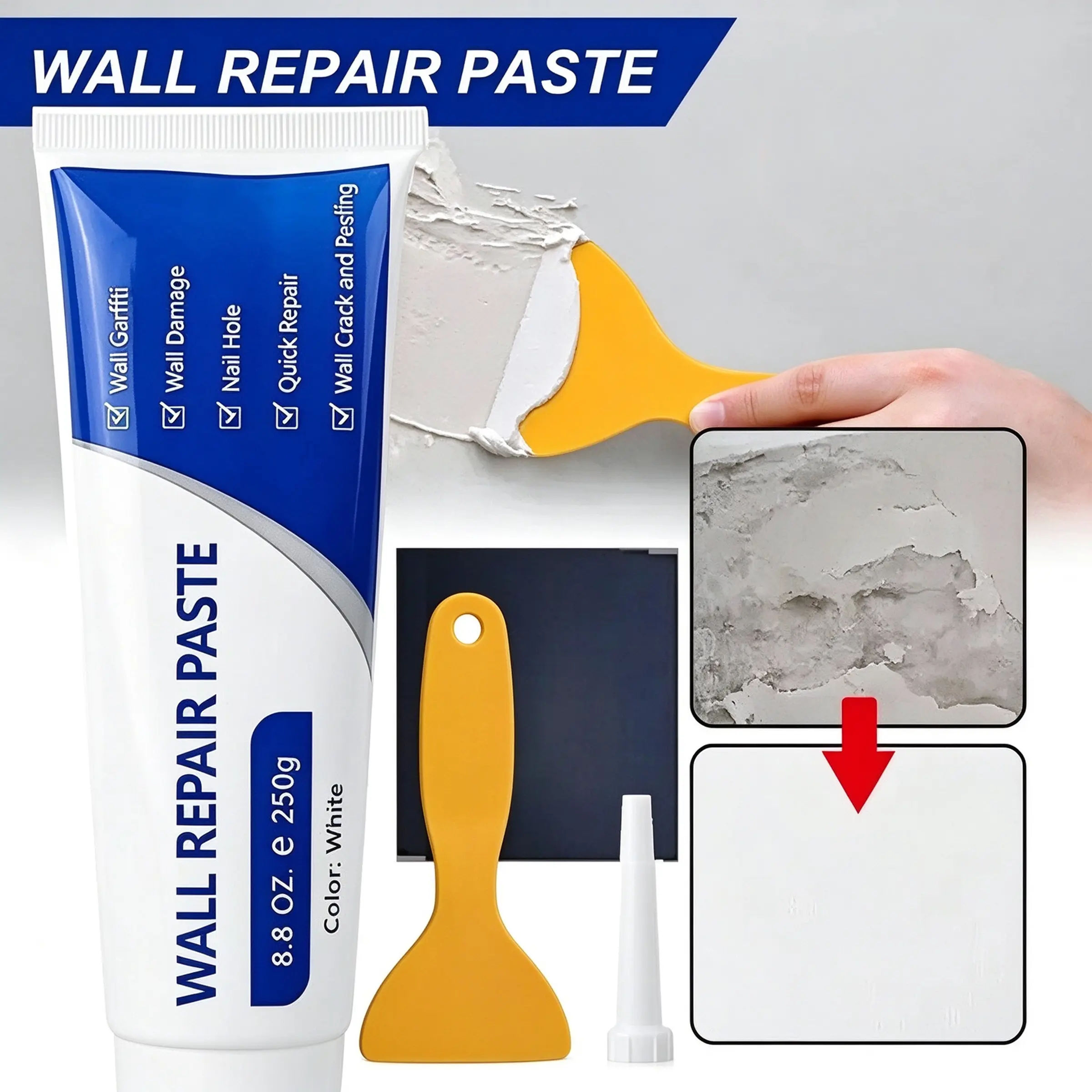 Home Drywall Patch Repair Kit - 250g Quick-Dry Wall Mending Agent (Speeds Up Fixes), Deals Today Heavy-Duty Sealant (Built for Concrete Repair Needs), Instant Grab Water-Resistant Adhesive Caulk, Self-Adhesive Fast-Fix Paste