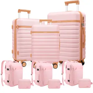 UKEIN 20“/24”/28“ Luggage Set with 3Pcs Travel Backpack&Toiletry Bag PC Hardshell Suitcases with Spinner Wheels and TSA Lock, Carry-On and Checked Luggage for Men & Women