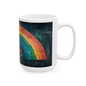 ColorFlow  Proud Ally Mug  Rainbow Art Coffee Cup  15 oz Ceramic Mug  Supportive Love Gift  Equality Pride Mug