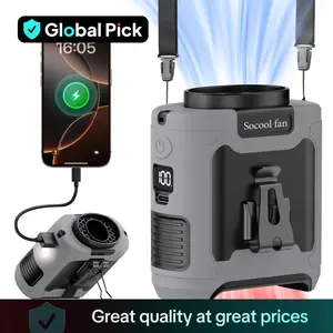 Socool Fan 10000mAh/14500mAh Power Bank, Portable Waist Fan Clip-on Wearable Belt Personal Fan, Rechargeable Battery Operated With Flashlight Hands-Free 40H/67H Cooling, USB Cooling Fan For Outdoor