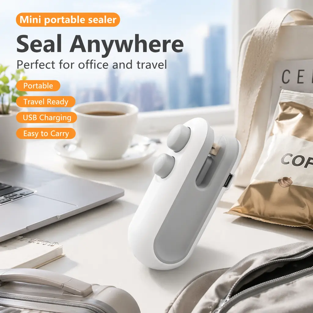 Rechargeable Mini Portable Home Food Sealer - Fast Thermal Heat Sealer with Type-C USB, Built-in Cutter, ABS Material, Compact & Lightweight Travel-Friendly Kitchen Utensil, Portable Vacuum Sealer For Travel, Airtight Seal