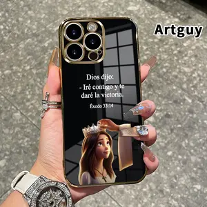 Phone Case for iPhone 16 15 14 Pro Max 13 12 11 XR XS Plus Crown Girl Luxury Golden Edge Elecroplated TPU Camera Lens Protection Mobile Phone Cover Gift