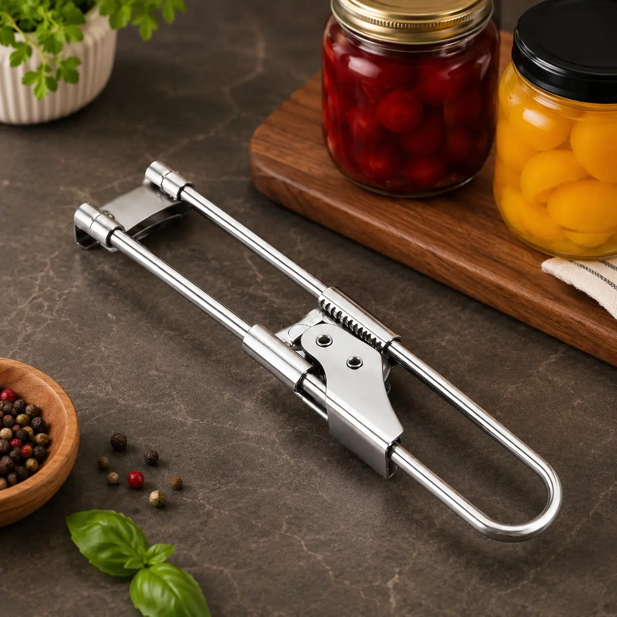 Adjustable Stainless Steel Jar Opener, Easy Grip Manual Lid Opener Tool for Tight Jars, Bottles, Pickle Jars and Kitchen Use, Helpful for Seniors