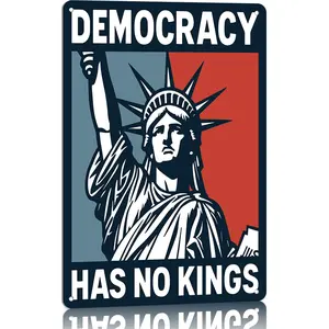 Democracy Has No Kings Statue of Liberty 12x8 Inch Aluminum Metal Sign - Patriotic Political Wall Decor for Home, Office, and Activist Spaces - Tin Sign Gift for Democracy Advocates & History Buffs