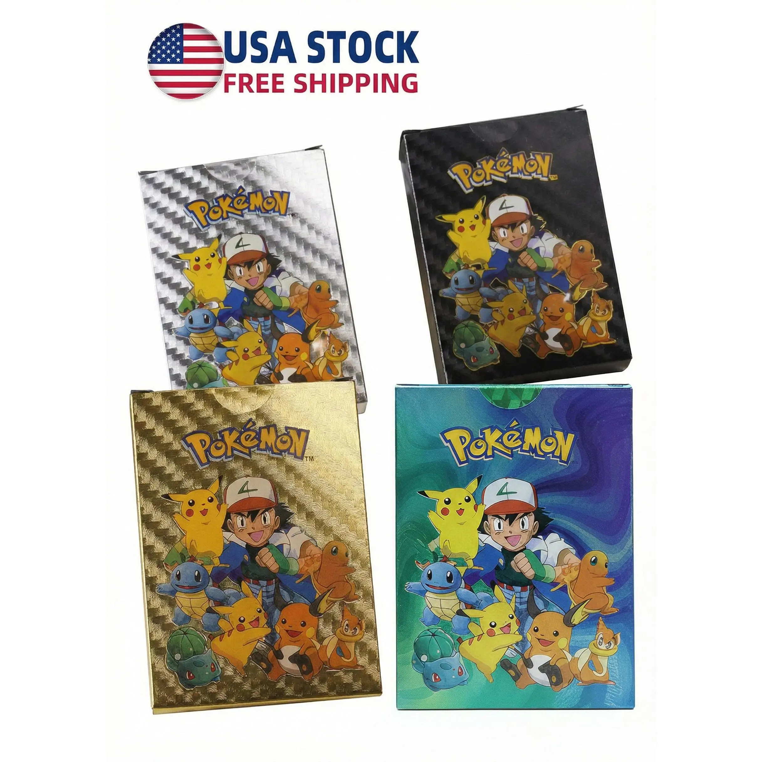 4 Colors New MULTI COLOR 55 Cards Pokemon Cards No Duplicates NM