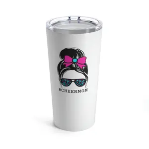 Hashtag Cheer Stainless Steel Tumbler with Black Print  - White
